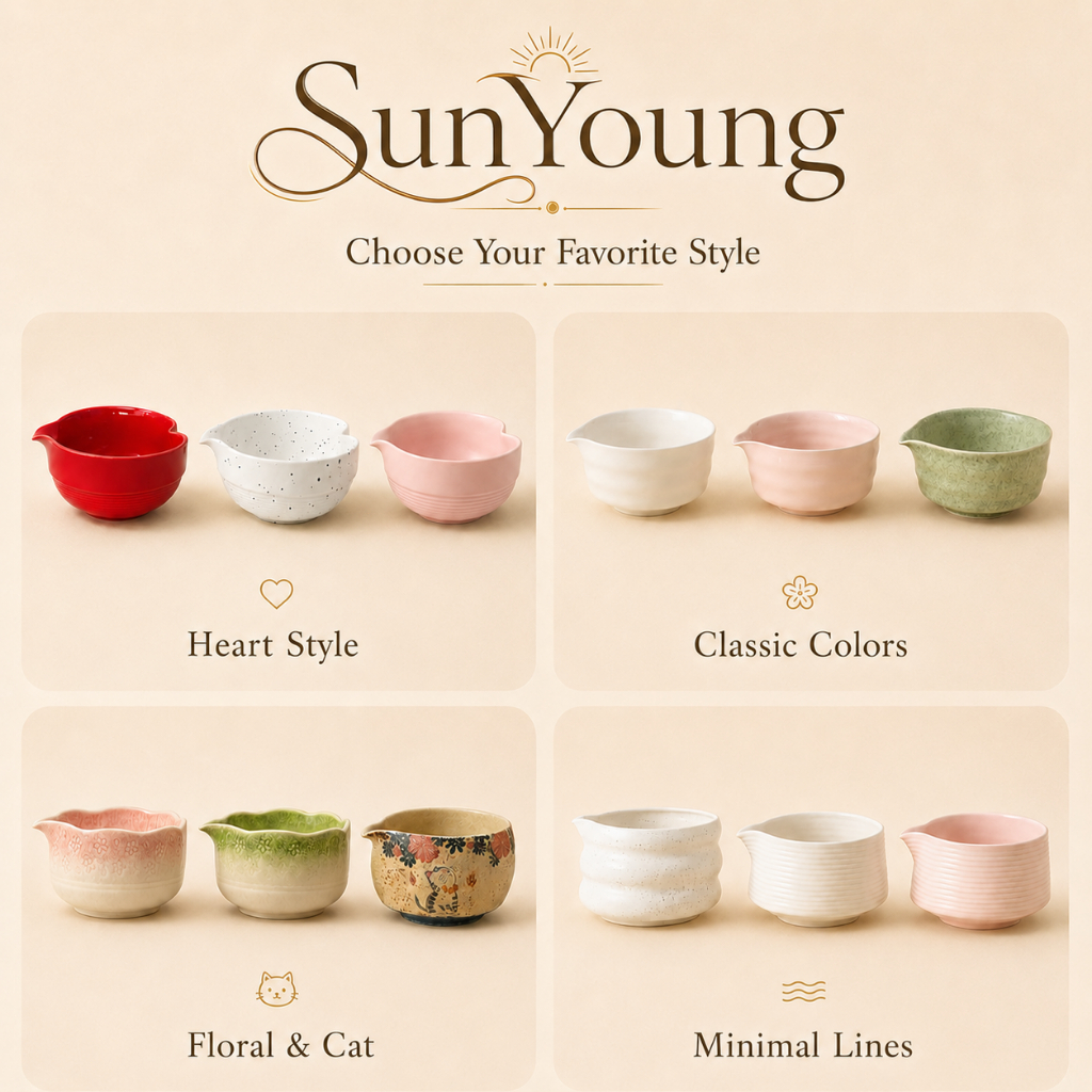 SunYoung ถ้วยชงมัทฉะ Matcha Bowl เซรามิกแบบมีปาก ชามมัทฉะญี่ปุ่น หลายสีหลายลาย