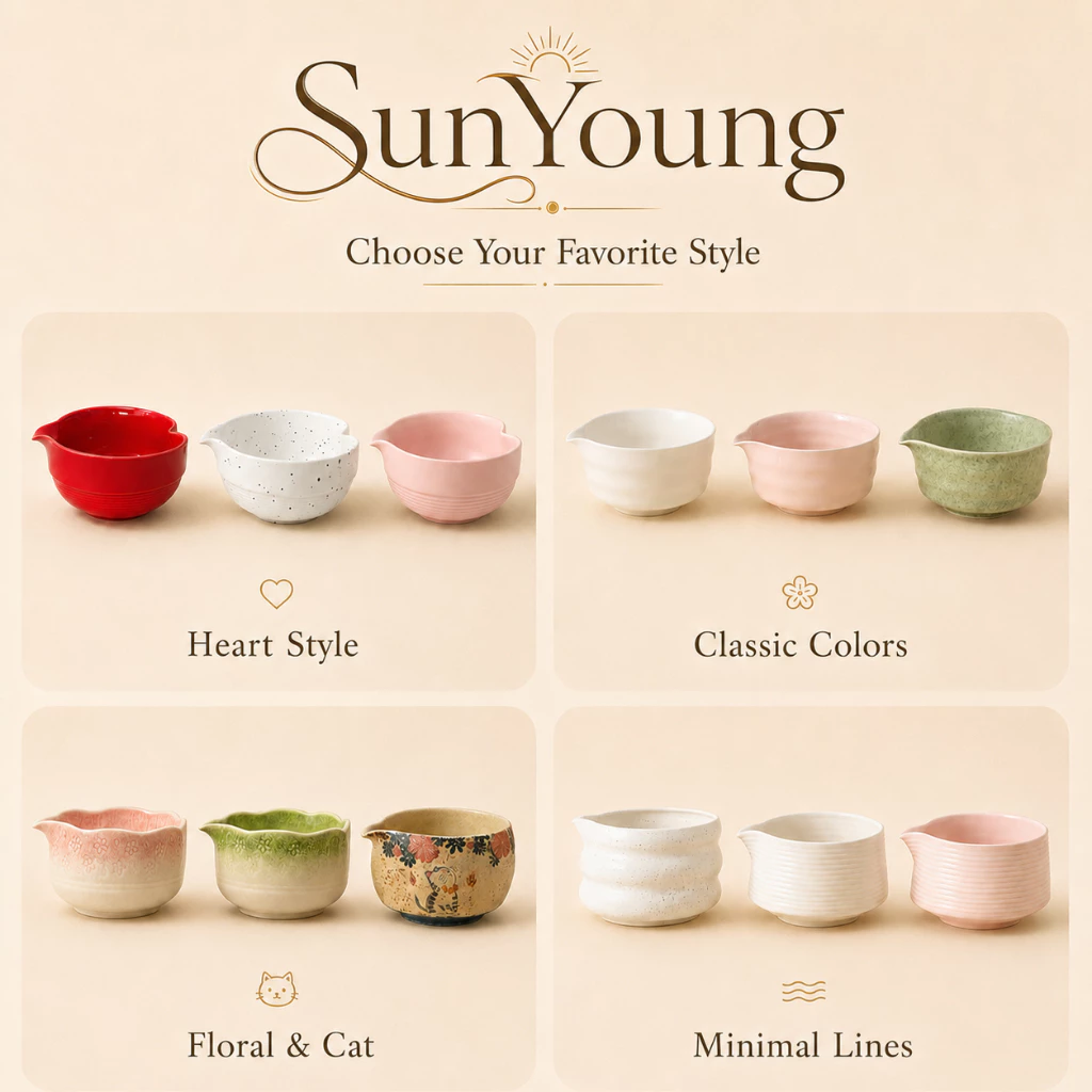 SunYoung ถ้วยชงมัทฉะ Matcha Bowl เซรามิกแบบมีปาก ชามมัทฉะญี่ปุ่น หลายสีหลายลาย เหมาะสำหรับ Home Cafe