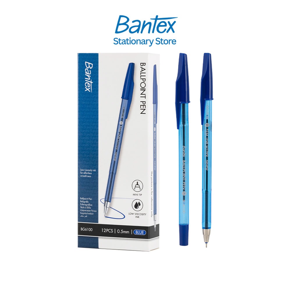 Bantex ปากกาลูกลื่น ปากกาหมึกน้ำเงิน ขนาด 0.5 มม.บรรจุ12/ด้าม เส้นชัด เขียนลื่น Pen