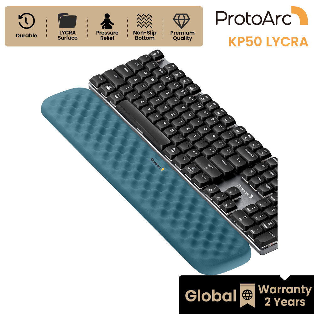 ProtoArc KP50 ที่รองข้อมือคีย์บอร์ด Ergonomic Memory Foam คืนตัวช้า ผิวผ้า Lycra ฐานซิลิโคนกันลื่น สีน้ำเงินแซฟไฟร์