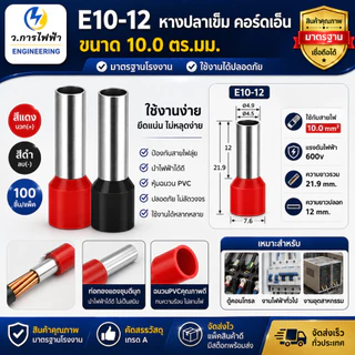 E10-12 หางปลาเข็ม คอร์ดเอ็น ขนาด 10.0 ตร.มม. ทองเหลือง (Cord End terminal Size : 10.0 sq.mm. Copper/Brass)