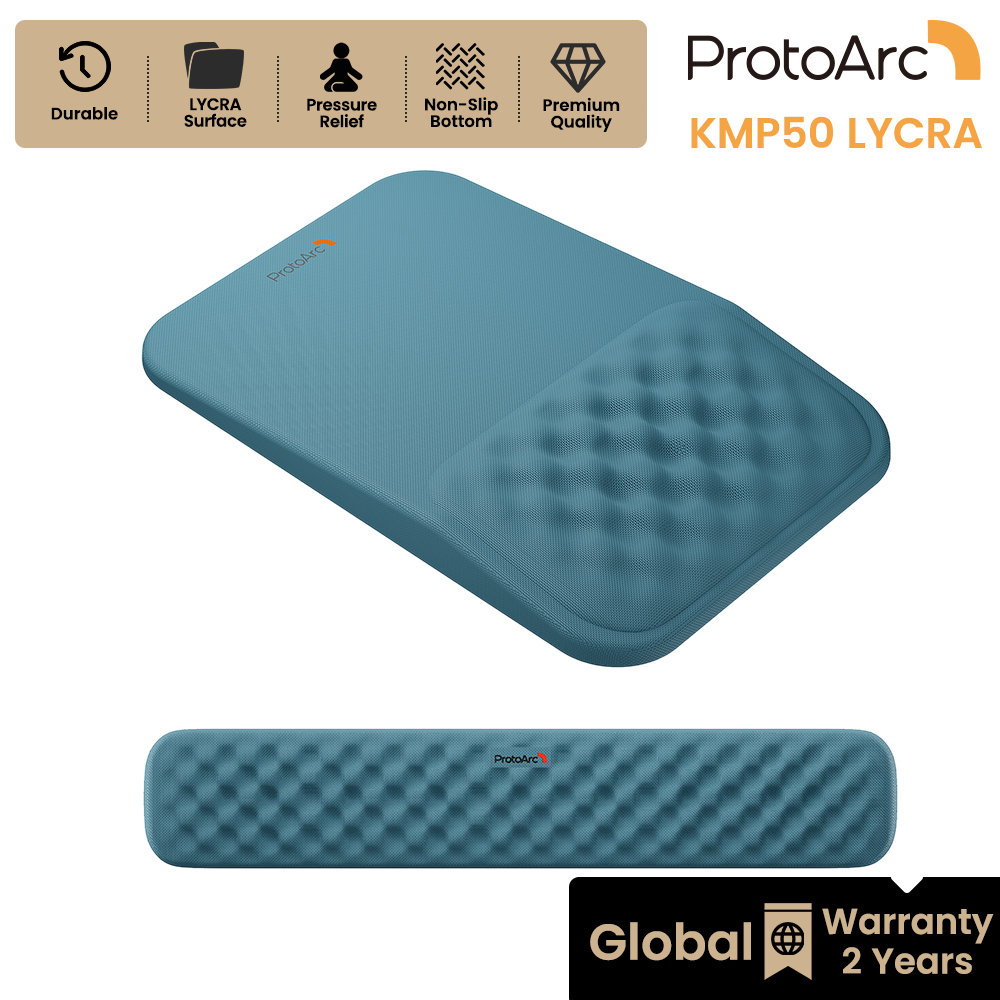 ProtoArc KMP50 ชุดแผ่นรองเมาส์และที่รองข้อมือคีย์บอร์ด Ergonomic ดีไซน์นวด ผิวผ้า Lycra สีน้ำเงินแซฟไฟร์