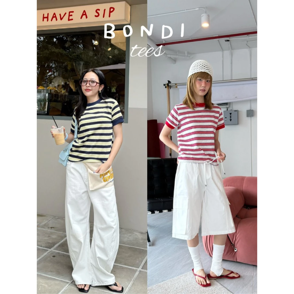 Lazy - cc - BONDI TEES - เสื้อยืดเเขนจั๊มลายริ้ว สไตล์วินเทจ (ส่งด่วน)