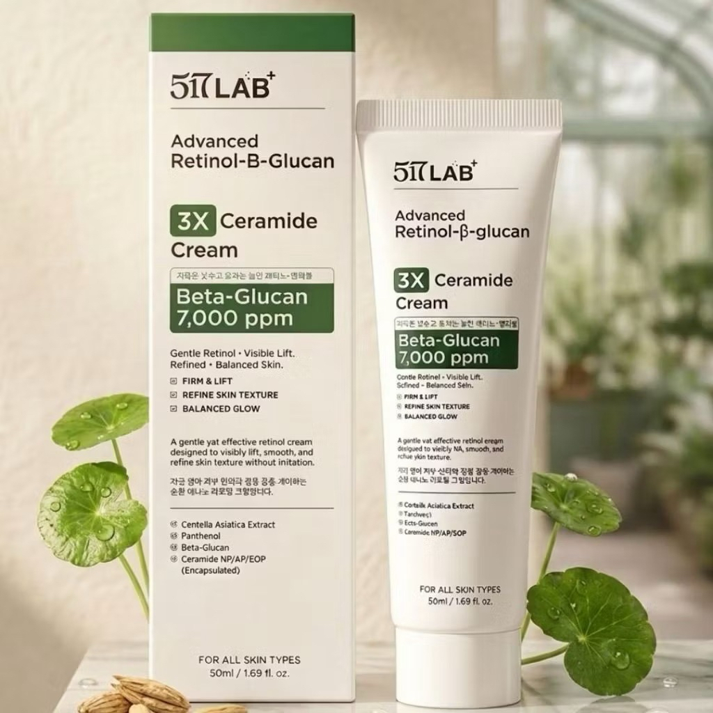 [1 หลอด] 517 แลป แอดวานซ์ เรตินอล เบต้า กลูแคน ธรีเอ็กซ์ เซราไมด์ ครีม 50 มล. 517 LAB Advanced Retin