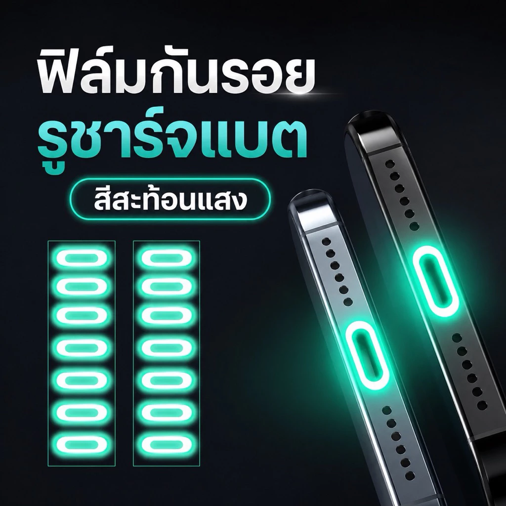 ฟิล์มพอร์ตชาร์จเรืองแสง ไลนิ่ง ln port / Android Type c สะท้อนแสง สติ๊กเกอร์ ฟิล์มกันรอยส ะท้อนแสง