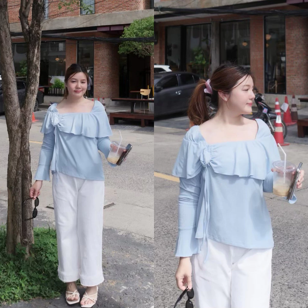 (❤️อกถึง 52") Soft Glow Blue เสื้อสาวอวบ