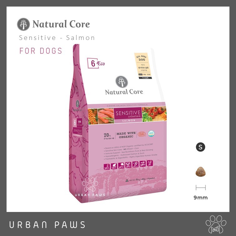 อาหารสุนัข Natural Core - ECO 6 Sensitive Organic Salmon สูตรแซลมอน จากเกาหลี ขนาด 1 kg / 2.4 kg/ 6 kg (เม็ดเล็ก)