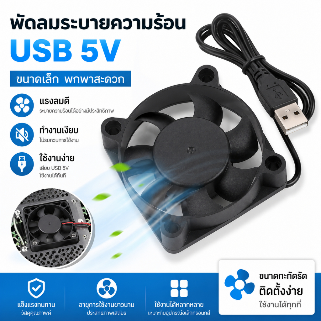 LEMO-T พัดลมเงียบ DC5010 5V ช่องต่อเครื่องทำความชื้นช่อง USB ระบายความร้อนฮีทซิงค์ระบายความร้อน CPU พัดลมระบายความร้อน