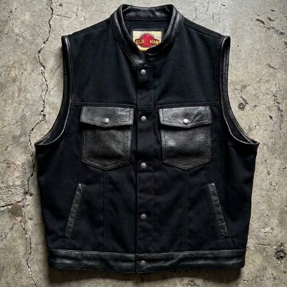 OLDMAN Vest 2102 เสื้กกั๊กยีนส์ ผสมหนังแท้ แบรนด์ Oldman แท้ 100% เสื้อกั๊กขี่มอเตอร์ไซค์ เสื้อกั๊กก