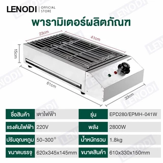 LENODI กระทะย่างไฟฟ้าไม่มีควัน ปรับอุณหภูมิได้ ใช้งานง่าย สำหรับปาร์ตี้ในสวน