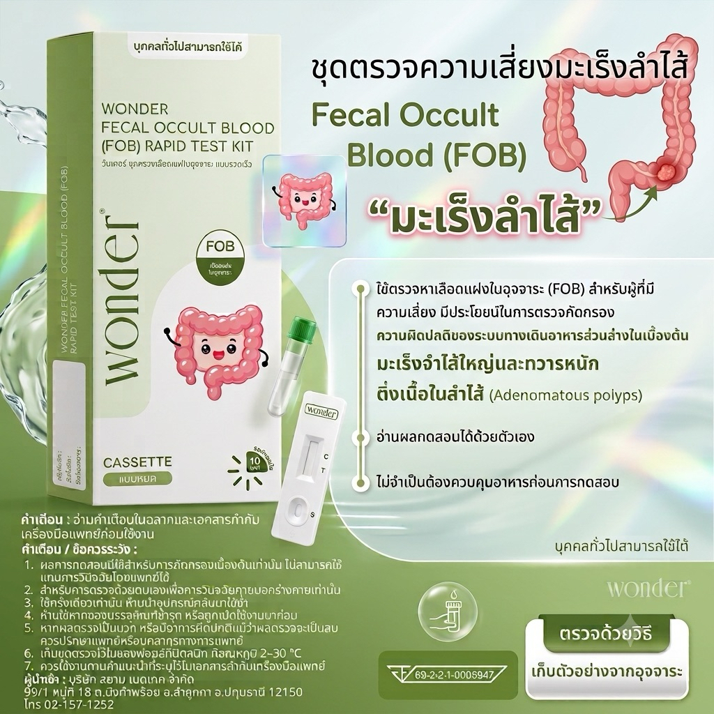 Wonder FOB Rapid Test Kit ชุดตรวจเลือดแฝงในอุจจาระ ตรวจคัดกรองลำไส้ Self-Test รู้ผลไว 10 นาที