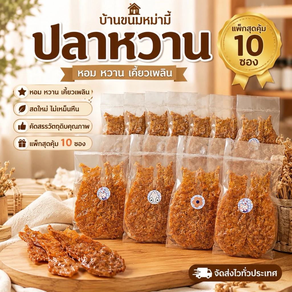 ขนมปลาหวานสามรส 1 แพ็คมี 10 ซอง