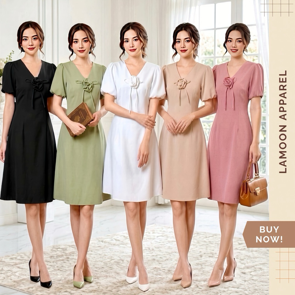 Elegant dress เดรสออกงานดอกกุหลาบทรงสวย พรางหุ่น เก็บเอว หวานละมุนแบบผู้ดี