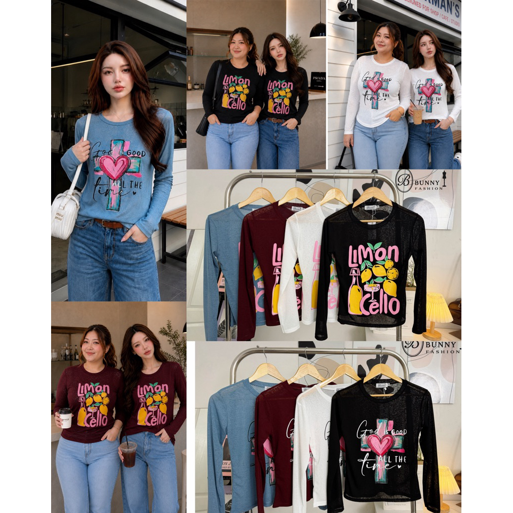 A246 BunnyFashion เสื้อสลาฟคอกลมแขนยาว มี 2 ไซส์ ผ้าเนื้อบาง