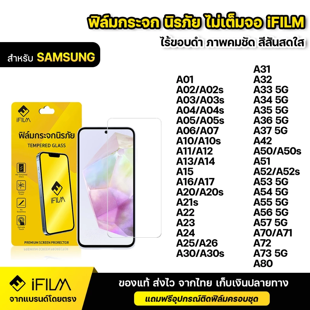 iFILM ฟิล์มกระจก นิรภัย แบบใส ไม่เต็มจอ ไร้ขอบดำ For Samsung A05 A06 A07 A15 A17 A25 A34 A35 A36 A37 A53 A54 A55 A56 A57