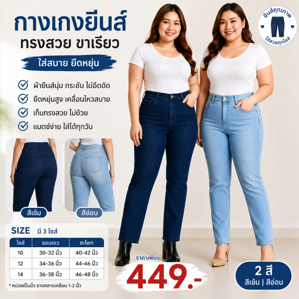 กางเกงยีนส์สาวอวบอ้วนผ้ายืด รุ่น AMANDA TAPERED LEG HIGH-RISE ขากระบอกเล็ก เอวสูง ที่ใส่แล้วไม่อึดอัดเลย มี2สี
