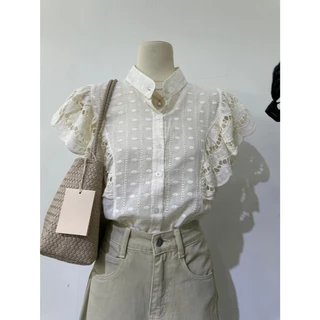 M2086 เสื้อเชิ้ตคอจีนงานปักฉลุ "Lace Ruffle" สวยแพง สไตล์ลักชู