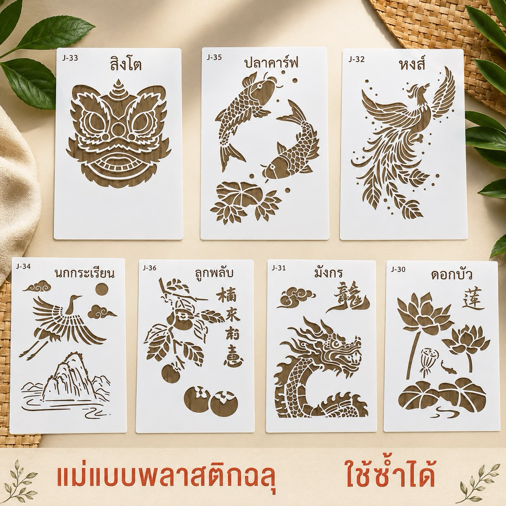 แม่แบบพลาสติกฉลุลายจีน DIY เซต 7 ชิ้น สำหรับงานฟอยล์ งานศิลปะ งานประดิษฐ์ พร้อมส่ง