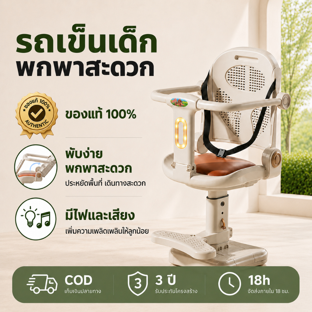 Beige เบาะที่นั่งเด็ก แจกเข็มขัดนิรภัยฟรี เพิ่มความหนาและเบาะนุ่มสบาย เหมาะสําหรับเด็กอายุ 1-6 ปี