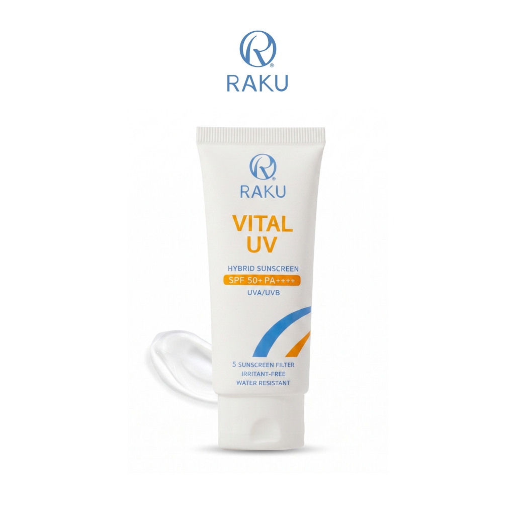 RAKU - VITAL UV ครีมกันแดด SPF50+ PA++++ 30 G. เนื้อบางเบา เกลี่ยง่าย กันน้ำ กันเหงื่อขั้นสุด