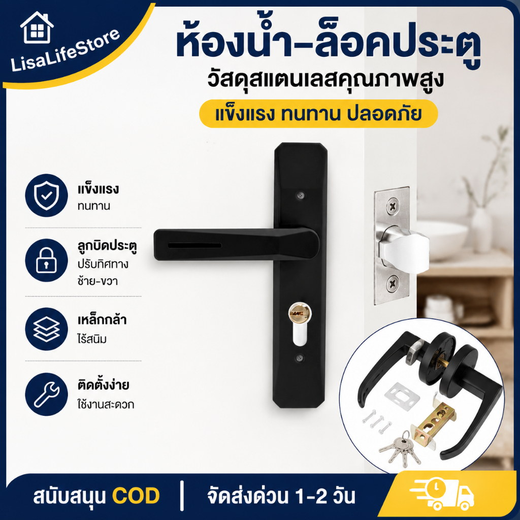 ลูกบิดประตูเขาควาย ก้านโยกสแตนเลส สีดำ กันสนิม สำหรับประตูทุกชนิด