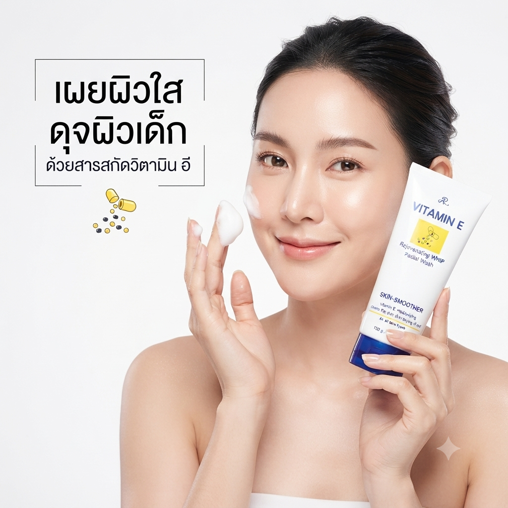 AR Vitamin E Rejuvenating Whip Facial Wash 190ก. วิปโฟมล้างหน้าวิตามินอี บำรุงผิวเนียนนุ่ม ชุ่มชื้น ไม่แห้งตึง