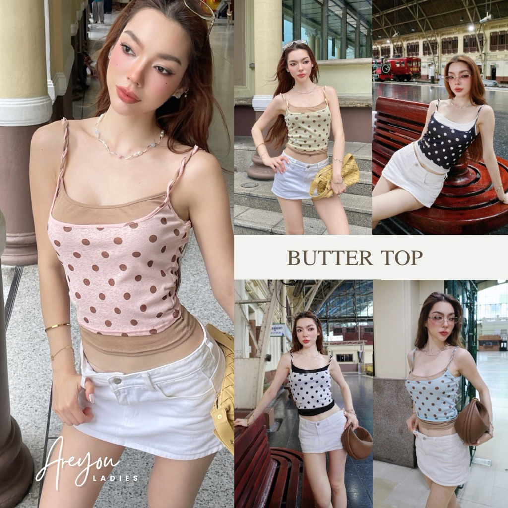 NO.649 Butter Top เสื้อสายเดี่ยว 2เลยอร์ลายจุด