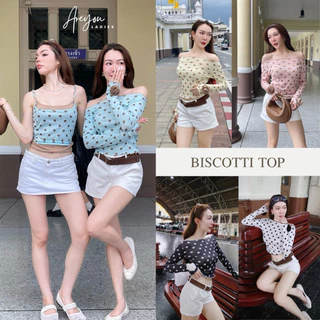 NO.650 Biscotti Top เสื้อยืดแขนยาวลายจุดแต่งดอกคามิเลีย