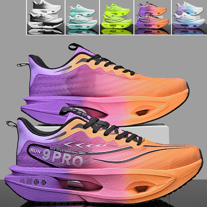 รองเท้าวิ่ง RUN 9 PRO ผ้าตาข่ายเบาบาง ระบายอากาศดี พื้นหนาโฟมคาร์บอน ซับแรงกระแทกสูง น้ำหนักเบา เหมาะวิ่งแข่ง ออกกำลังกา