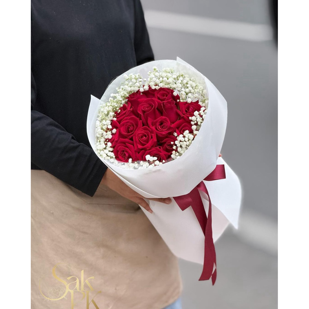ช่อกุหลาบสดพรี่เมียม 15 ดอก ช่อกุหลาบสด ช่อกุหลาบแดง ส่งไวส่งด่วนส่งกทม.
