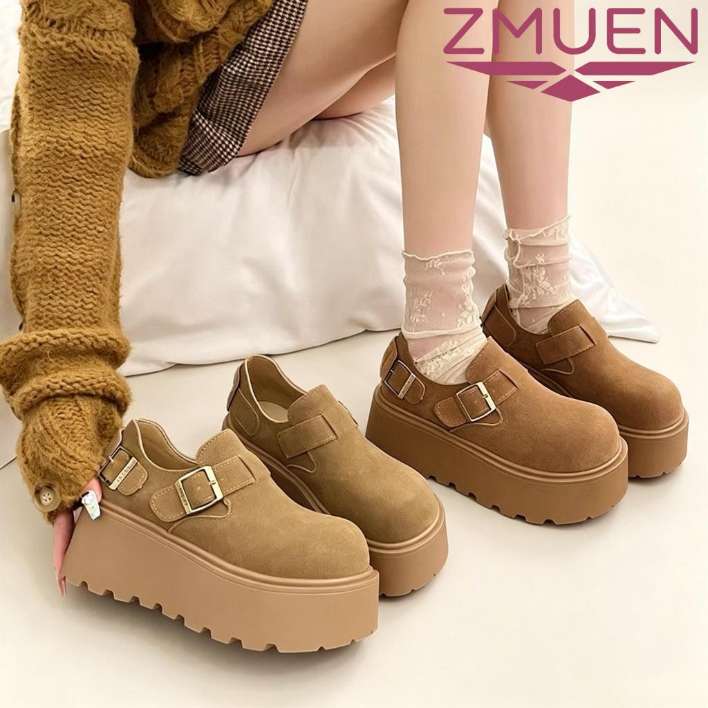 Hellomyshoes G34 รองเท้าแฟชั่นเกาหลี สุดน่ารัก ทนทาน แข็งแรง หนังนิ่ม ผ้ากำมะหยี่ มินิมอล พร้อมส่งจากไทย เสริมสูง 6 CM.