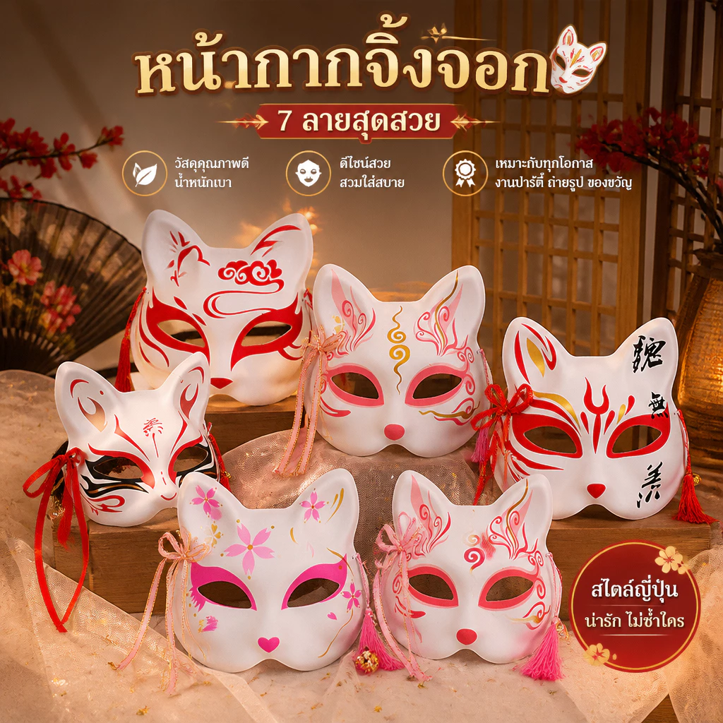 7 รุ่น หน้ากากจิ้งจอกครึ่งหน้า ใช้งานปาร์ตี้ฮาโลวีน หน้ากากคอสเพลย์จิ้งจอก
