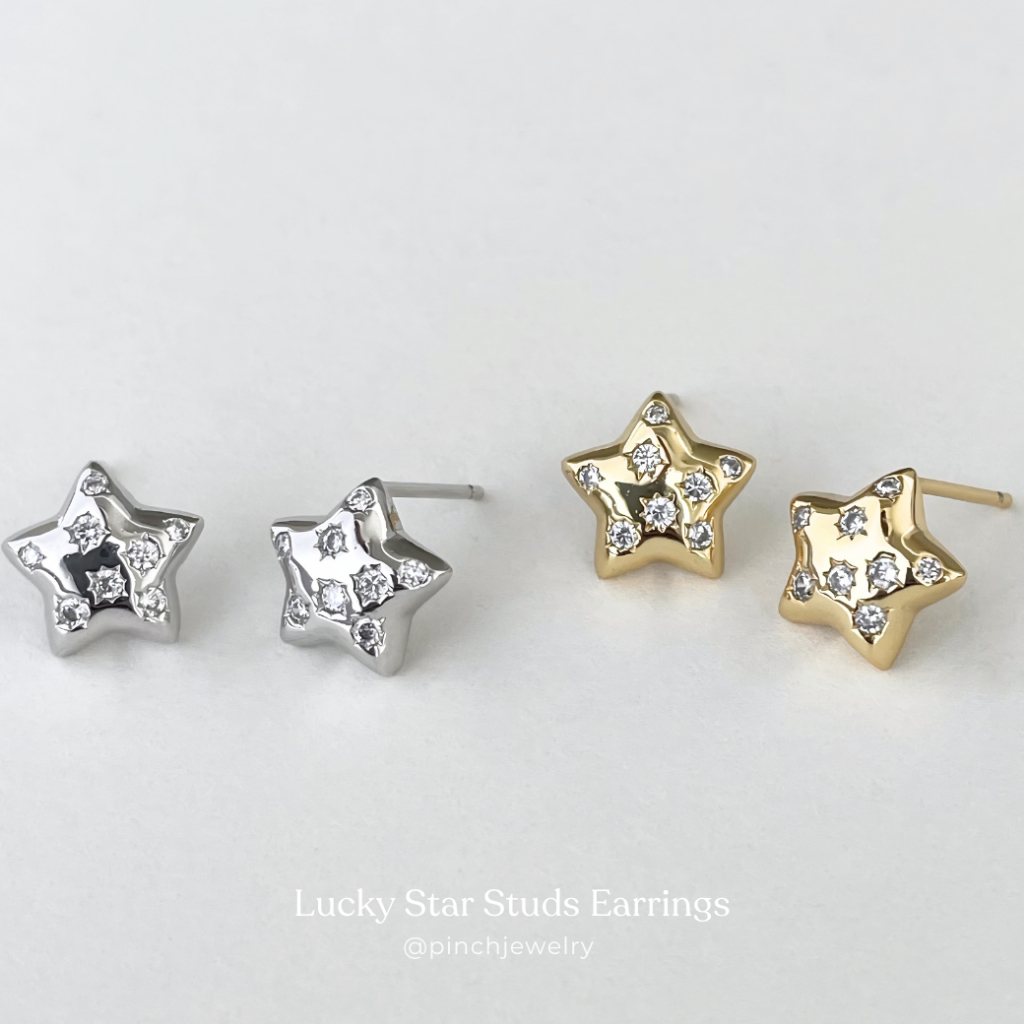 Pinch Lucky Star Studs Earrings ต่างหูดาวประดับเพชร S925