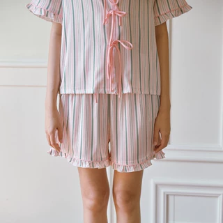 MUSLIN Beauty stripes in pink - Silk Satin Pajamas [Basic collection]