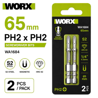 ดอกไขควง WORX PH2 x PH2 ดอกสว่านแม่เหล็ก เหล็ก S2 HRC62 ขนาด 65/85/110mm 2 ชิ้น/แพ็ก