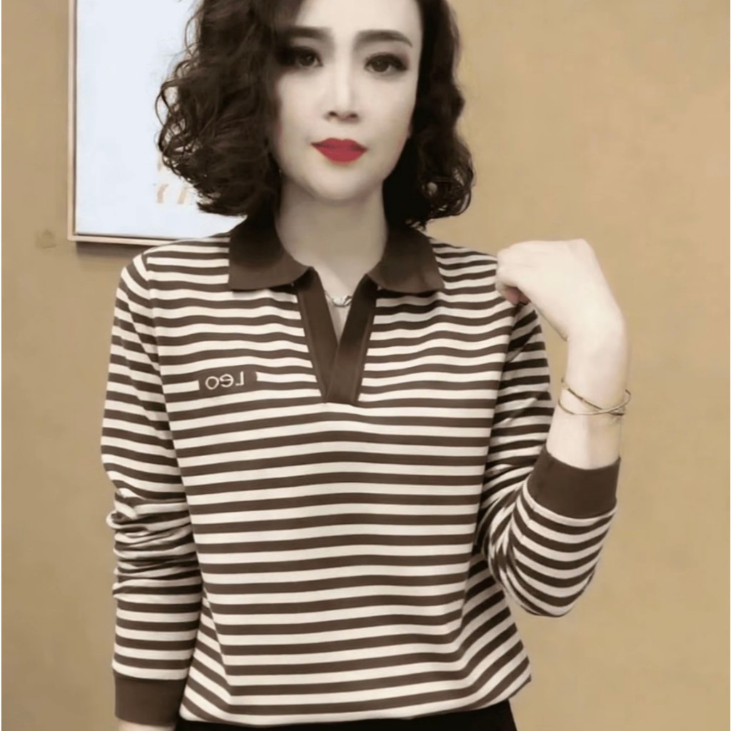 เสื้อโปโลแขนยาวลายทางดีไซน์เก๋ไก๋ สีสันสดใส สไตล์ใหม่สำหรับฤดูใบไม้ร่วง สวมใส่สบาย อเนกประสงค์ และเป็นเสื้อเรียบง่ายสำหร