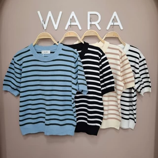 [A102] เสื้อไหมพรม คอกลม แขนจั๊ม ลายริ้ว ผ้านุ่ม ใส่สบาย