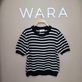 [A102] เสื้อไหมพรม คอกลม แขนจั๊ม ลายริ้ว ผ้านุ่ม ใส่สบาย