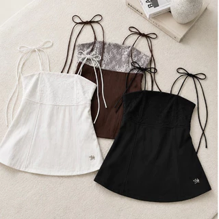 Elise lace cami : KN.Clothes เสื้อสายเดี่ยวผูกไหล่ เย็บตะเข็บหน้า เข้ารูป มีซิปซ่อนด้านข้าง