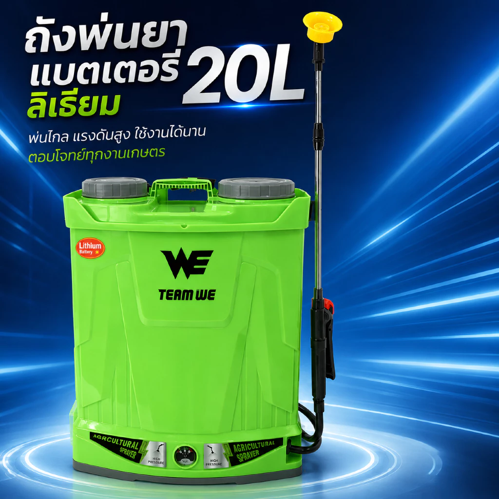 เครื่องพ่นยาแบตเตอรี่ลิเธียม16-20 ลิตร TEAM WE หัวพ่นทองเหลืองแท้ พ่นไกล ใช้งานได้นาน แผ่น Soft รองหลัง นุ่มสบาย