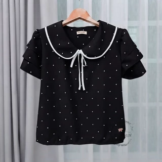 เสื้อแฟชั่นผู้หญิง คอบัว แขนระบาย3 ชั้น