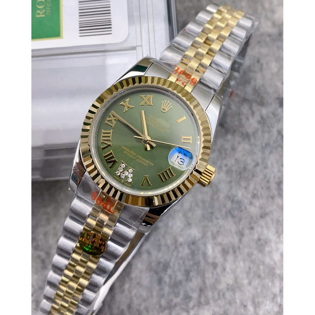 นาฬิกาDatejust31mm ระบบออโต้ หน้าปัดสีเขียว เพชรเลข6สาย3จูบิลี่งานCC