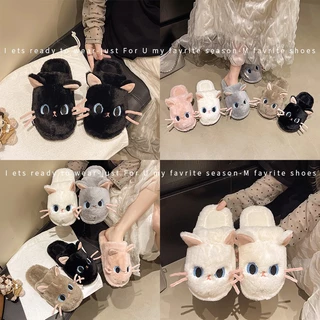🔆รุ่นใหม่หัวปิด🔆(SH-1-43) รองเท้าสลิปเปอร์หน้าแมว"หัวปิด" รองเท้าแตะลำลองผ้าขนกระต่ายสุดนุ่ม พื้นกันลื่น