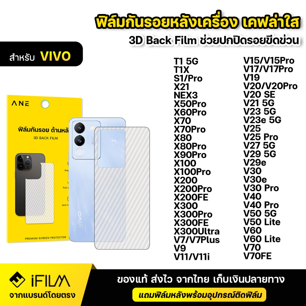 ฟิล์มหลัง กันรอย ฟิล์มเคฟล่า For VIVO X80 X90 X100 X200 Pro X300 FE X300Ultra V27 V29 V30 V30e V40 V50 V60 V70 V70FE