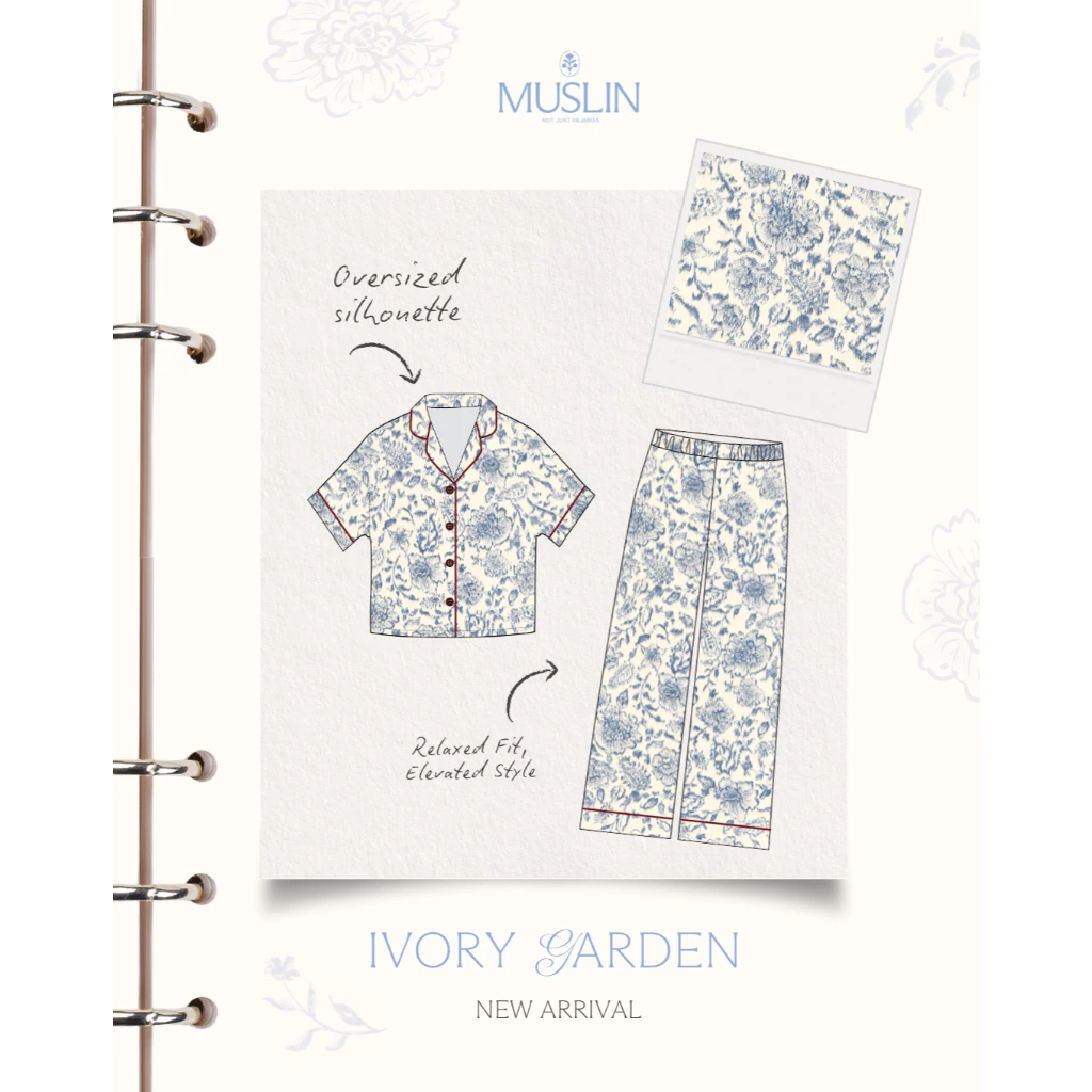 MUSLIN Ivory Garden - Silk Satin Pajamas [Mother Day collection]