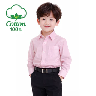 พร้อมส่ง [แถมโบว์หูกระต่าย ฟรี!] เสื้อเชิ้ตเด็กสีชมพูอ่อน แขนยาว ผลิตจาก Cotton 100% ใส่ออกงานได้ BO0670