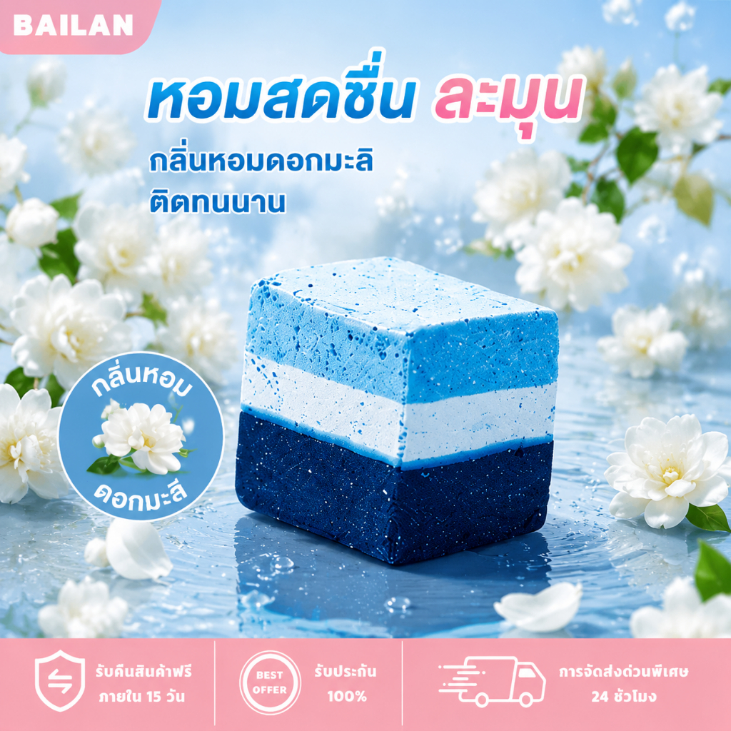 ก้อนฟ้าชักโครก 3 สี บล็อกทำความสะอาดชักโครก ดับกลิ่น ฆ่าเชื้อ ห้องน้ำหอม ใช้ได้นาน ทำความสะอาดอัตโนมัติ