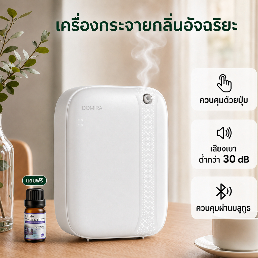 Domira เครื่องกระจายกลิ่นอโรม่า เครื่องพ่นน้ำหอมอัตโนมัติ ติดผนัง ตั้งโต๊ะ พื้นที่ 1000㎡+ ระบบตัดไฟเมื่อน้ำหมด