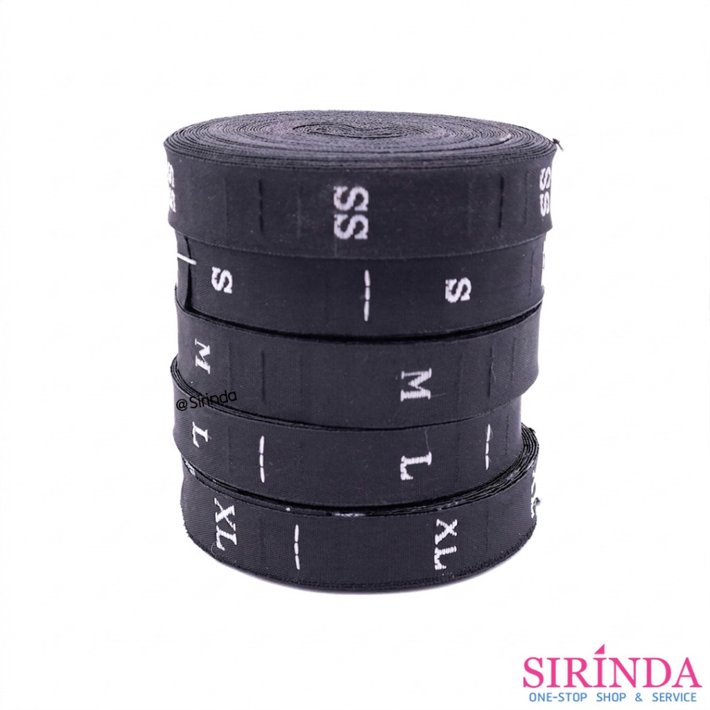 ป้ายไซส์ทออักษร ขนาด1.2CM พื้นดำ อักษรขาว I WOVEN SIZE LABEL