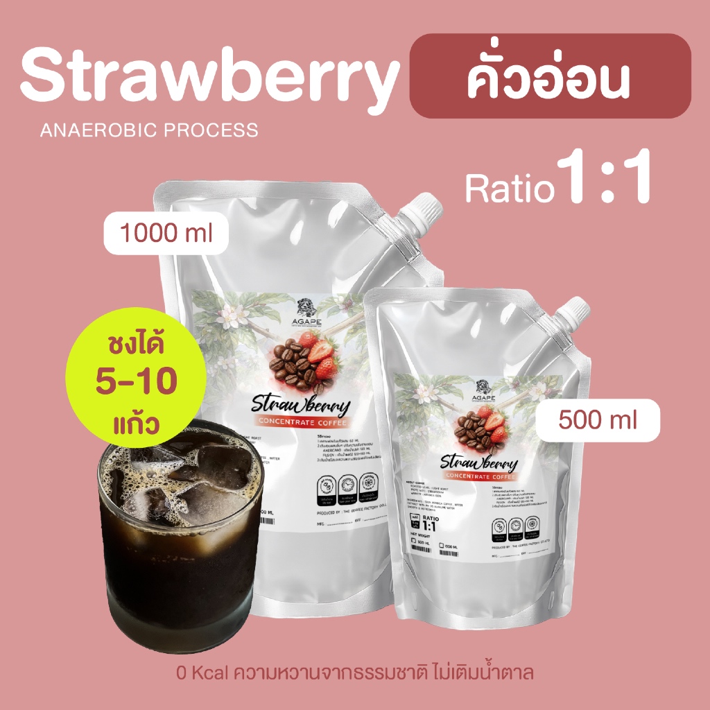 Concentrate Cold Brew คั่วอ่อน (Strawberry) ชงได้ 5-10 แก้ว กาแฟสูตรเข้มข้น อาราบิก้า 100%